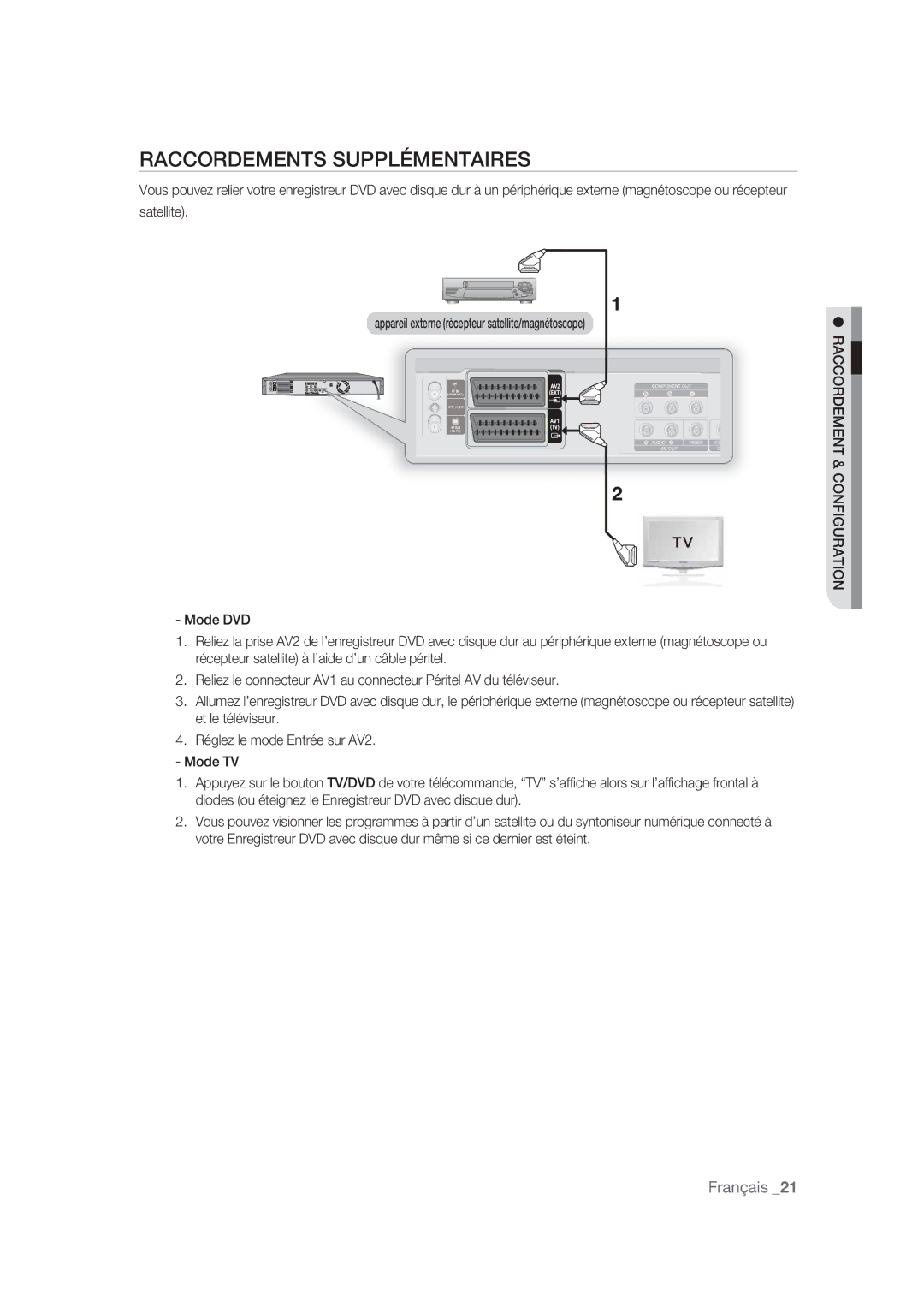 Samsung DVD-SH870/XEF manual Raccordements Supplémentaires, Raccordement & Configuration 