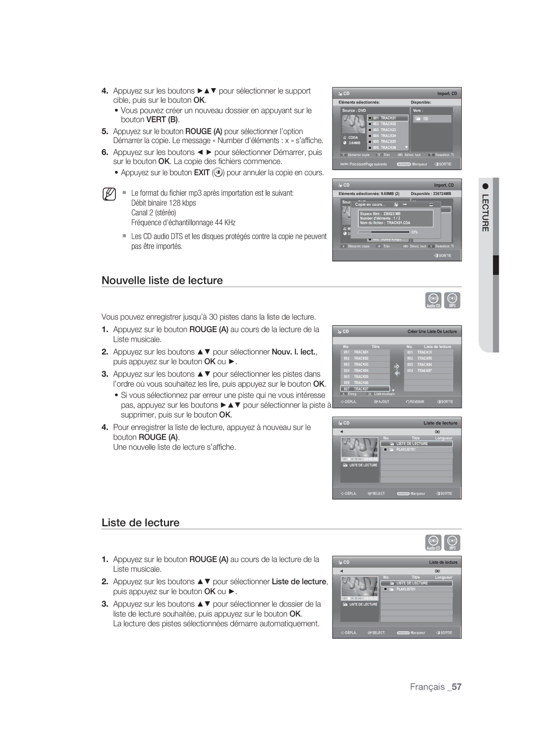 Samsung DVD-SH870/XEF manual Nouvelle liste de lecture, Liste de lecture 