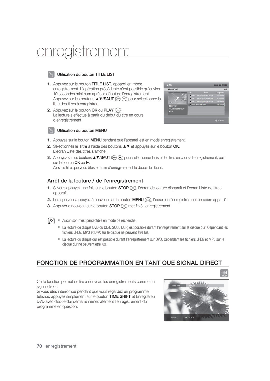 Samsung DVD-SH870/XEF manual Fonction DE Programmation EN Tant QUE Signal Direct 