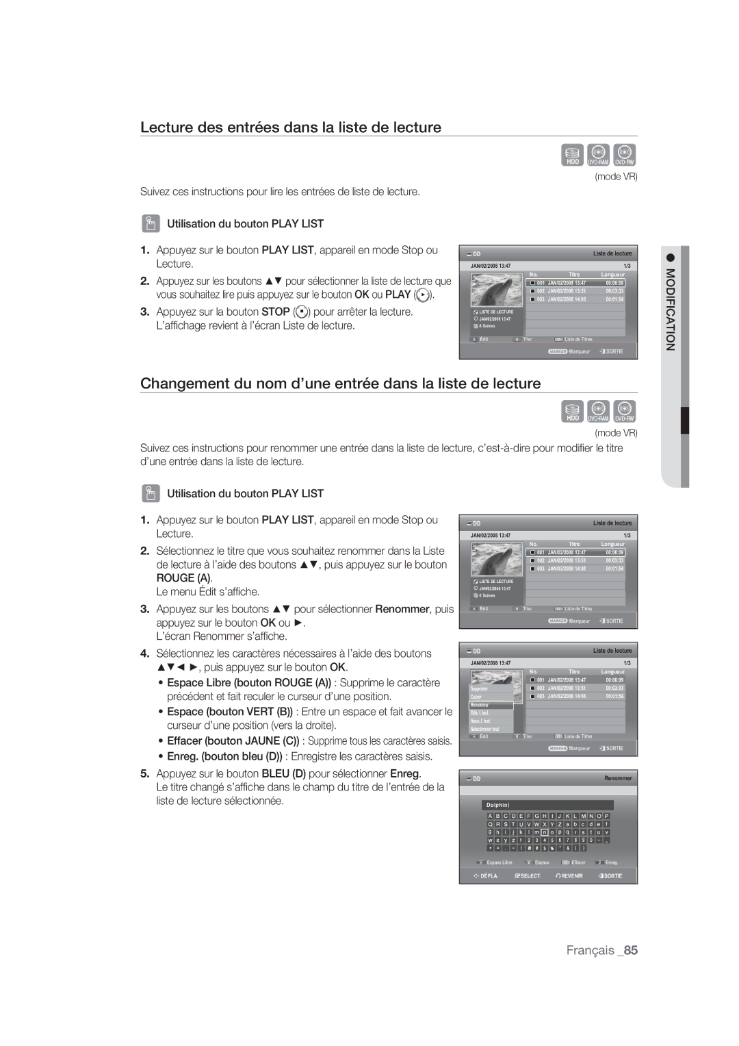 Samsung DVD-SH870/XEF manual Lecture des entrées dans la liste de lecture 