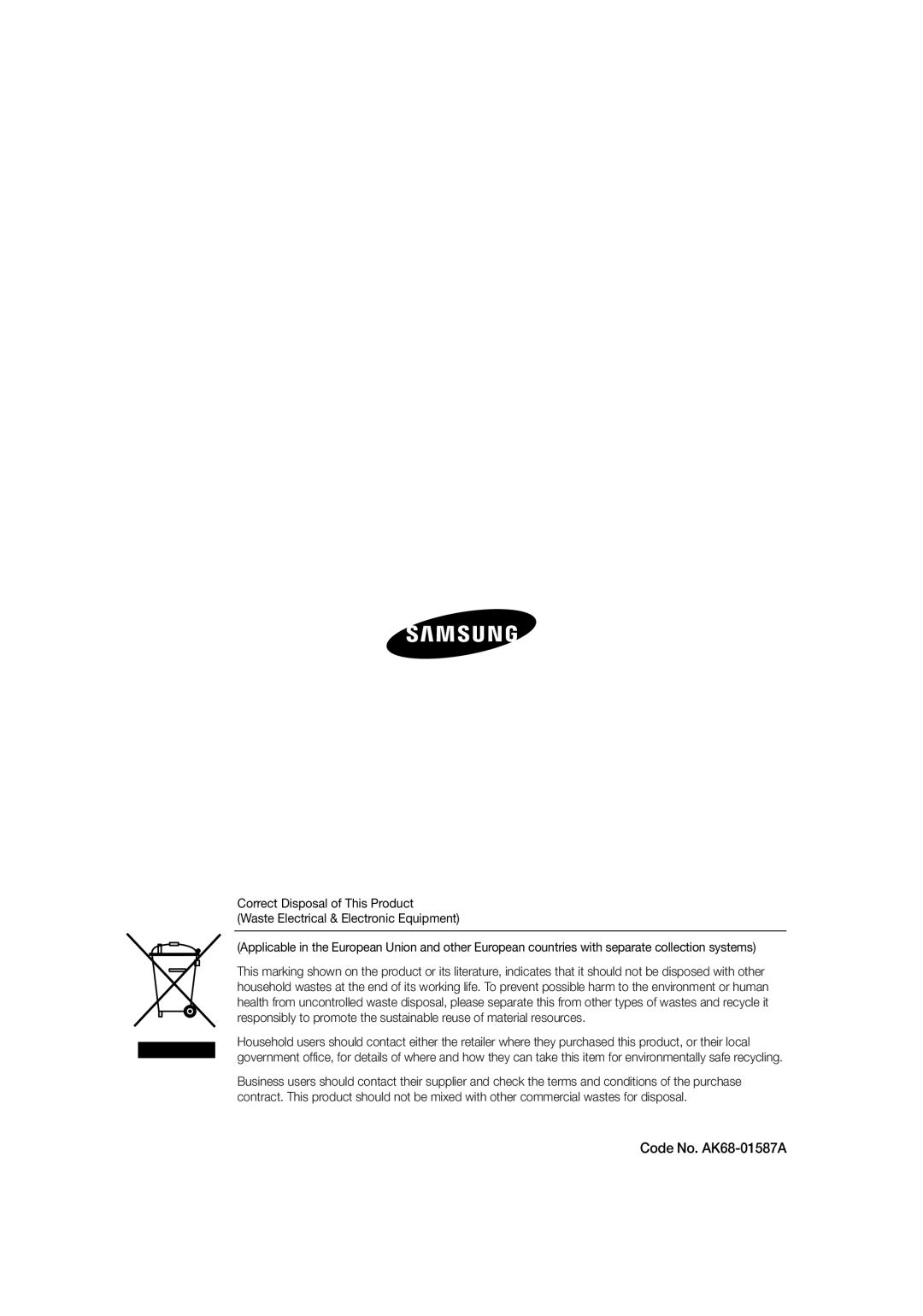 Samsung DVD-SH871M/XEU manual Code No. AK68-01587A 