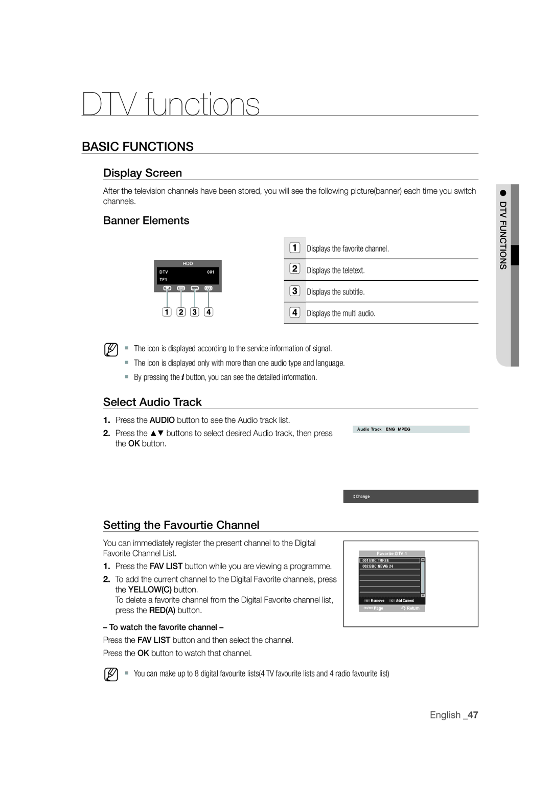 Samsung DVD-SH871M/XEU manual Basic Functions, Display Screen, Banner Elements, Select Audio Track 