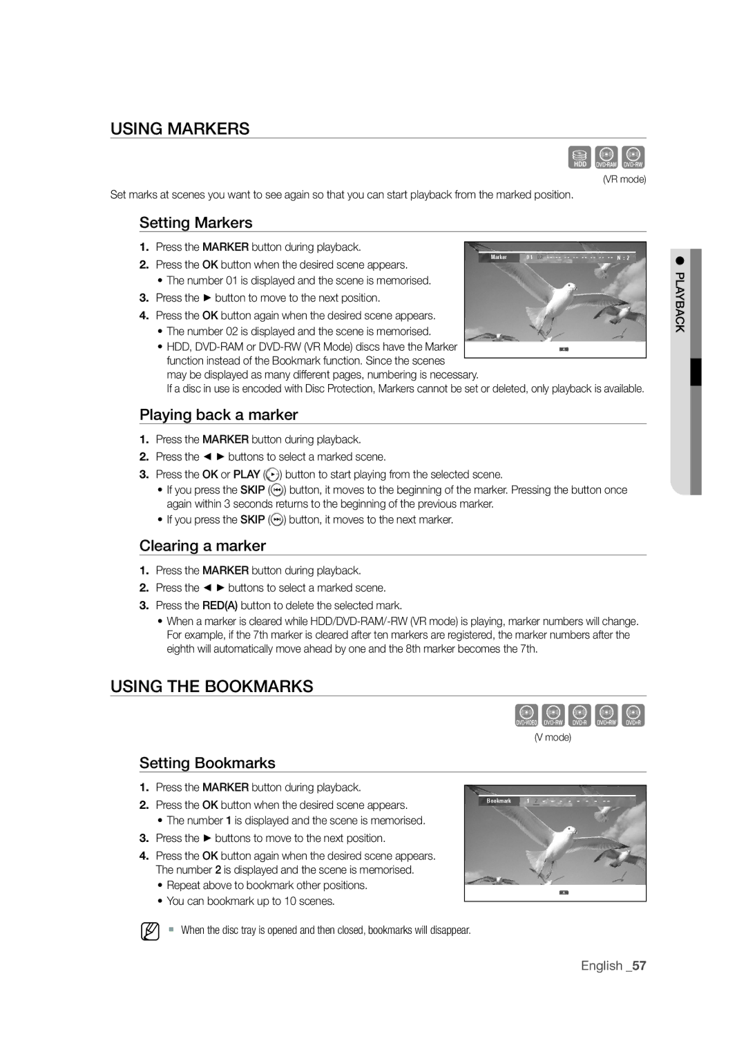 Samsung DVD-SH871M/XEU manual Zcvkl, Using Markers, Using the Bookmarks 