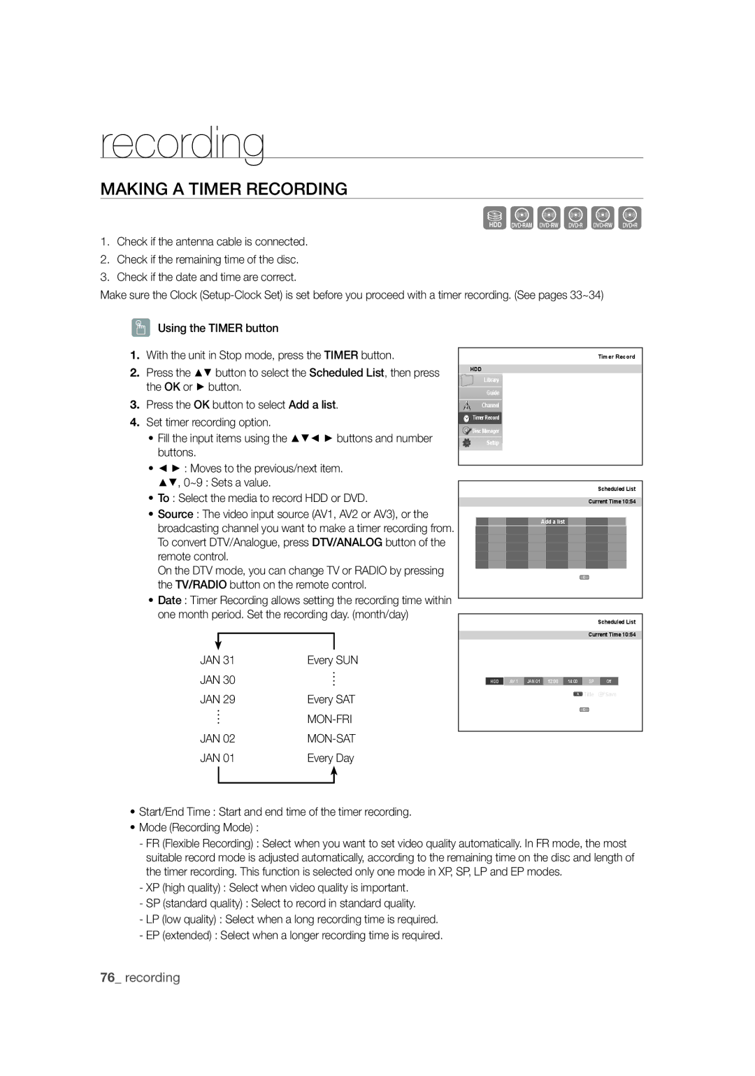 Samsung DVD-SH871M/XEU manual Making a Timer Recording 