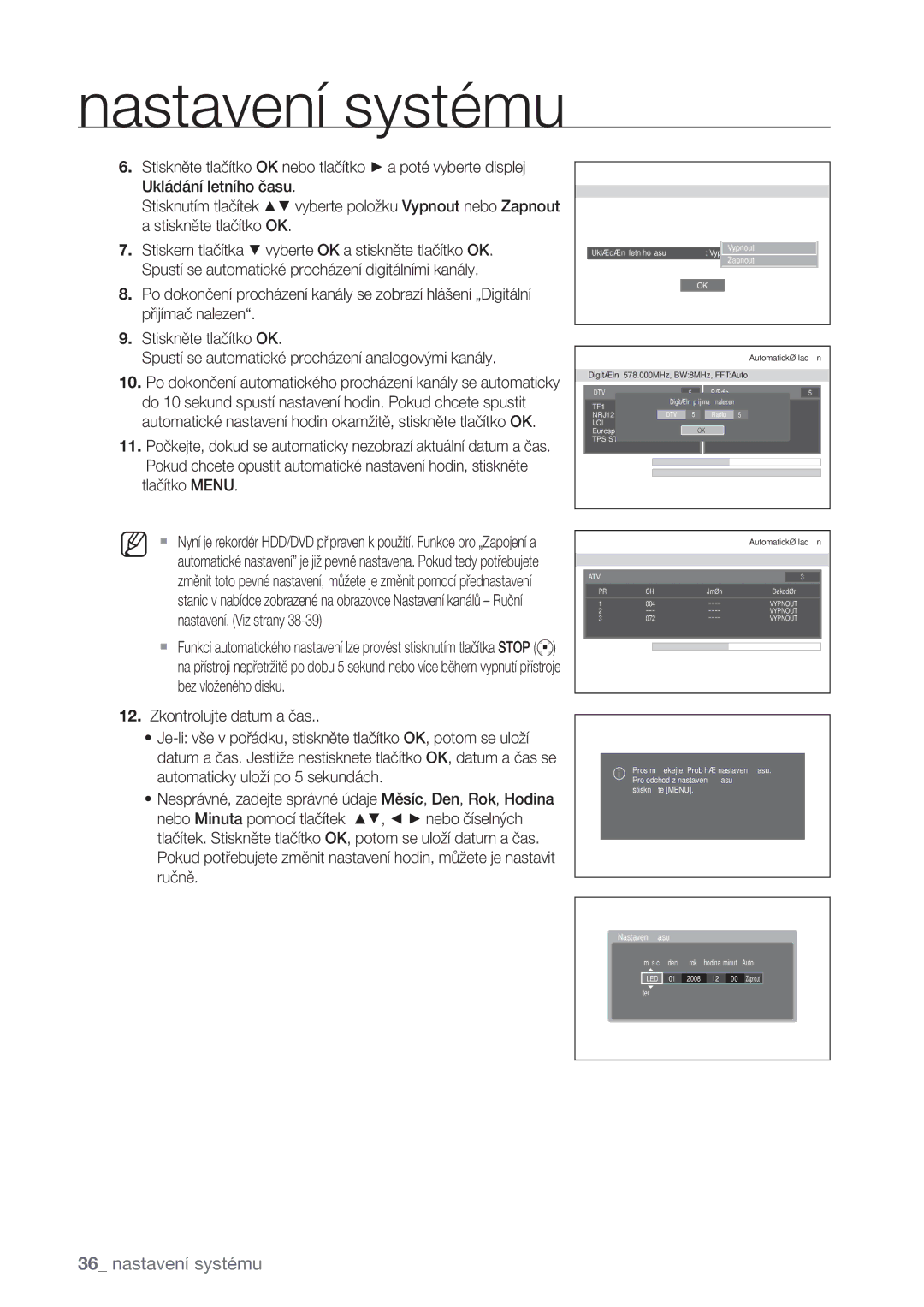 Samsung DVD-SH873/EDC, DVD-SH877/EDC, DVD-SH875/EDC manual Tlačítko Menu, Úvodní nastavení 