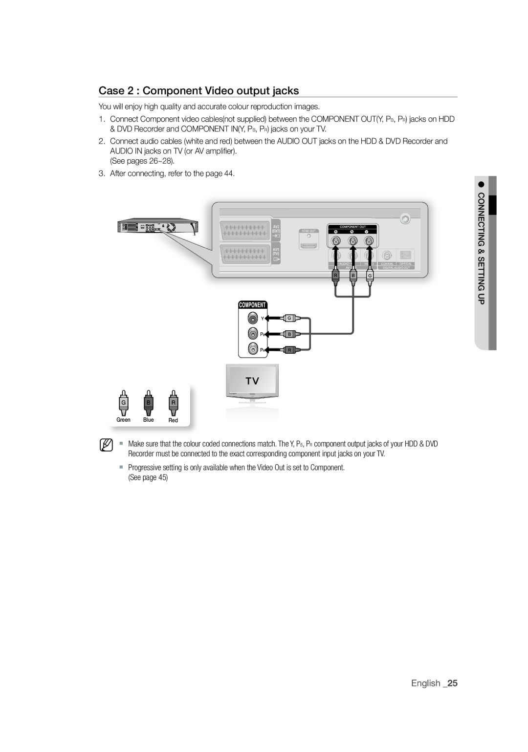 Samsung DVD-SH873M/XEU manual Case 2 Component Video output jacks 