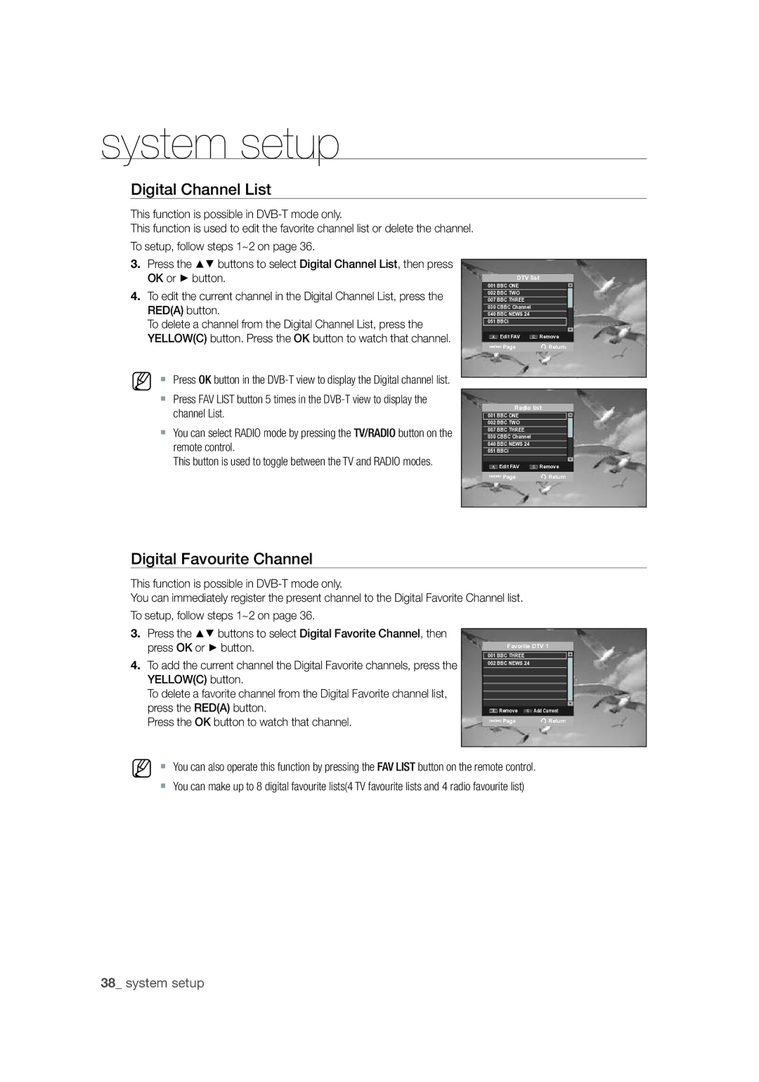 Samsung DVD-SH873M/XEU manual Digital Channel List, Digital Favourite Channel 