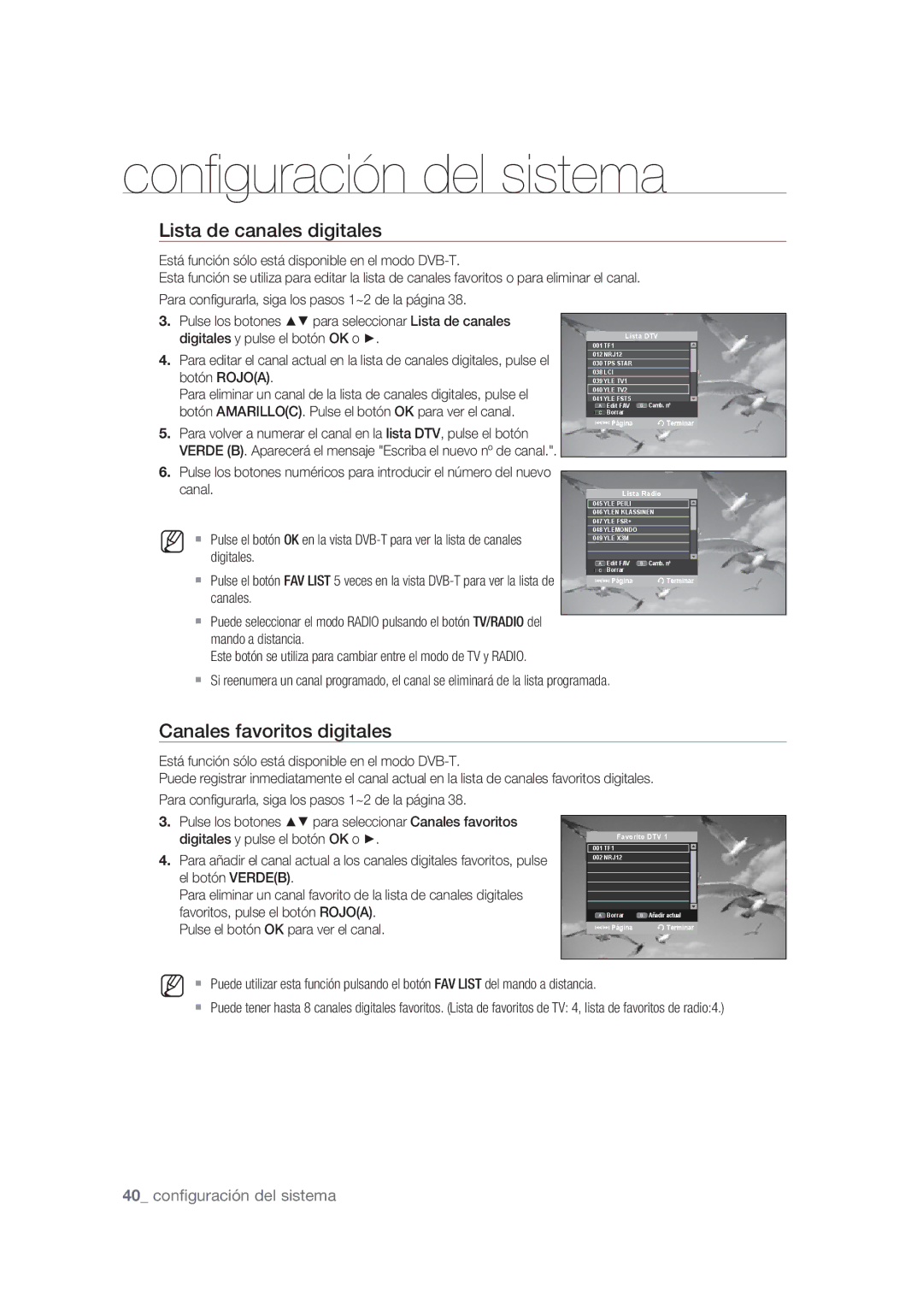 Samsung DVD-SH875/XEC, DVD-SH873/XEF, DVD-SH873/XEC manual Lista de canales digitales, Canales favoritos digitales 