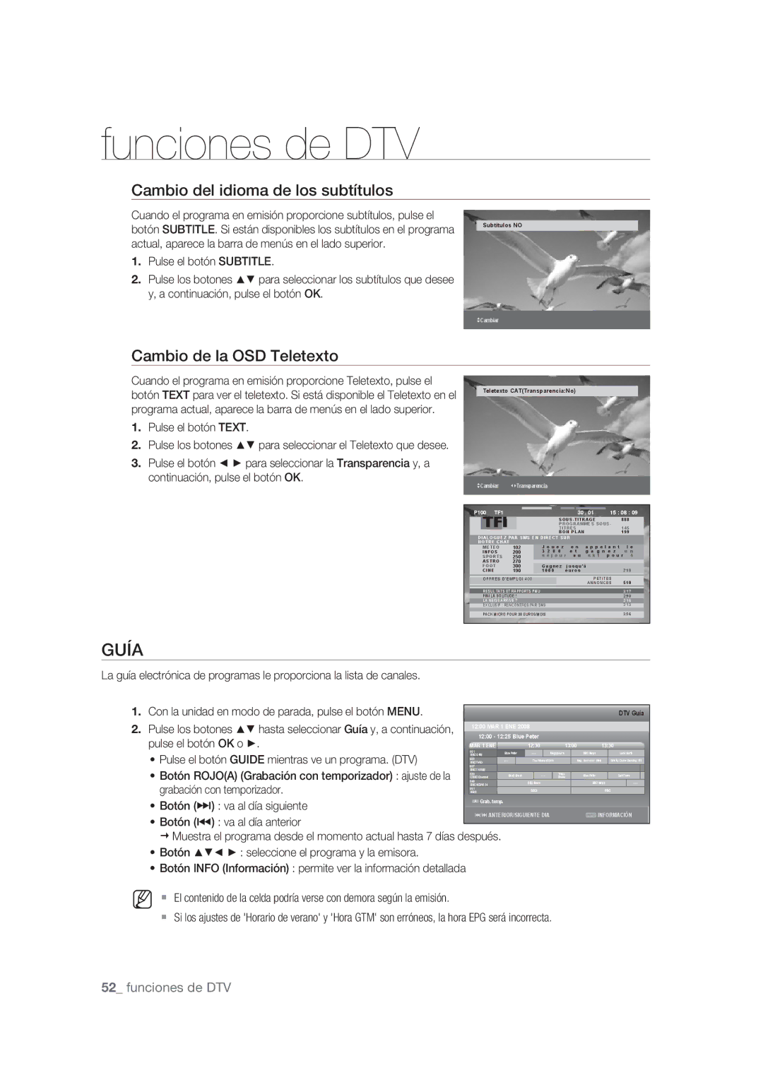 Samsung DVD-SH875/XEC, DVD-SH873/XEF, DVD-SH873/XEC Guía, Cambio del idioma de los subtítulos, Cambio de la OSD Teletexto 