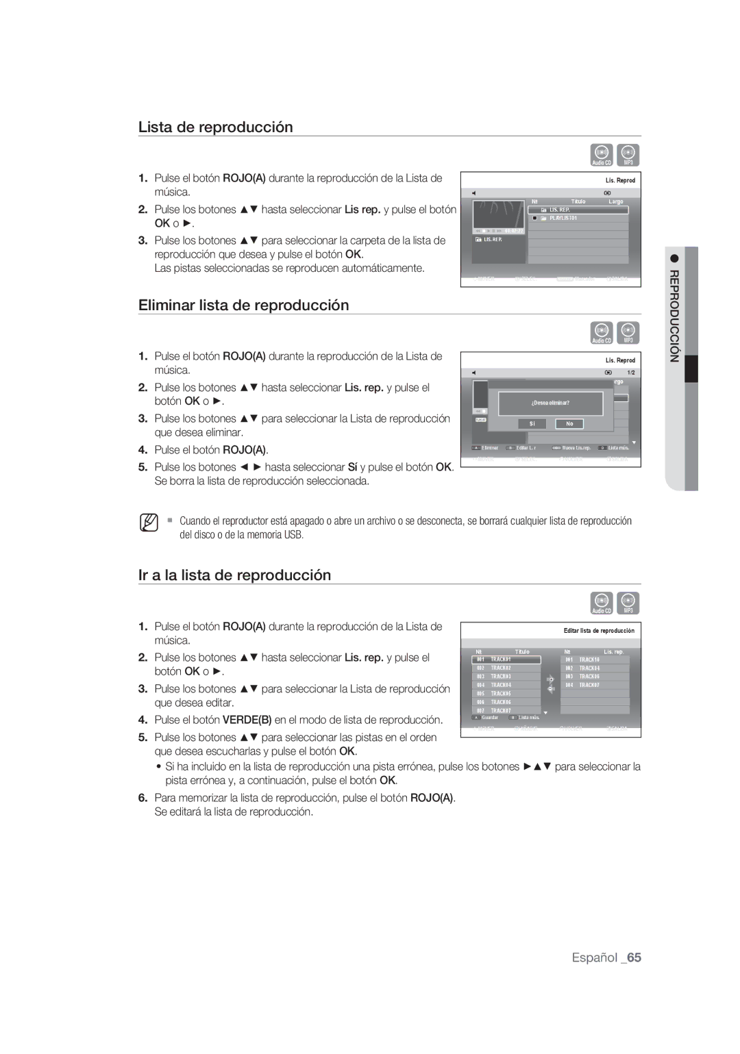 Samsung DVD-SH873/XEC, DVD-SH873/XEF, DVD-SH875/XEC manual Ir a la lista de reproducción 