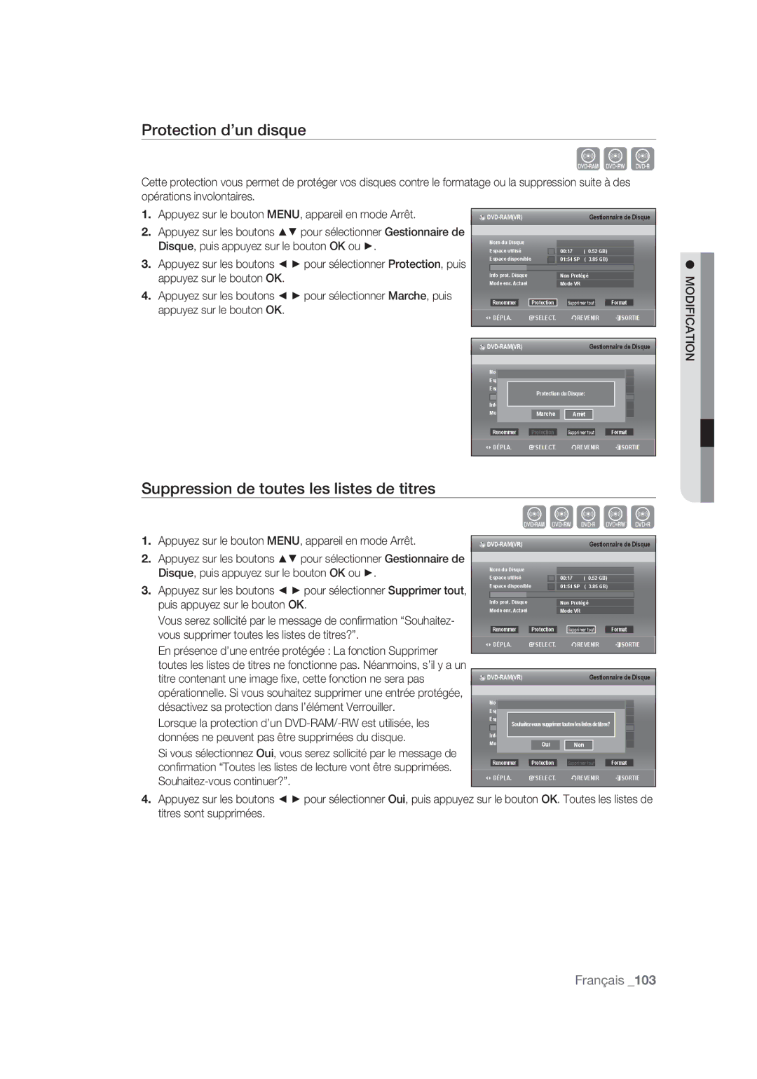 Samsung DVD-SH875/XEF, DVD-SH873/XEF, DVD-SH877/XEF manual Modification 