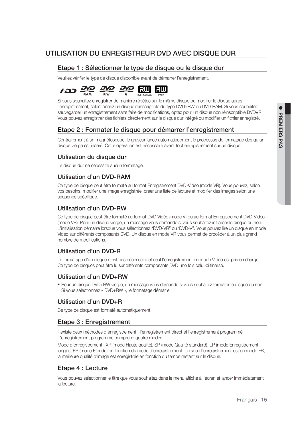 Samsung DVD-SH873/XEF, DVD-SH875/XEF, DVD-SH877/XEF manual Utilisation DU Enregistreur DVD Avec Disque DUR 