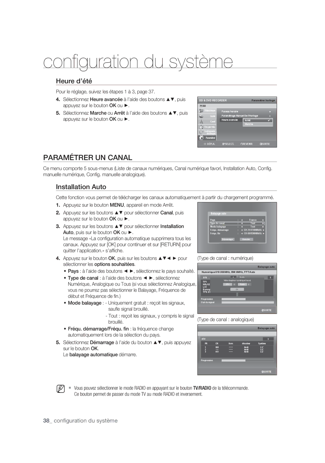 Samsung DVD-SH877/XEF, DVD-SH873/XEF, DVD-SH875/XEF manual Paramétrer UN Canal, Heure d’été, Installation Auto 