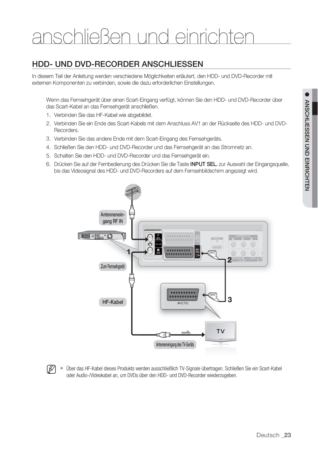 Samsung DVD-SH873/XEF, DVD-SH873/XEG, DVD-SH873/XET manual HDD- UND DVD-RECORDER Anschliessen, Anschliessen UND Einrichten 