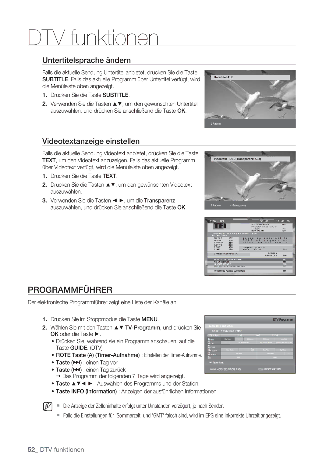 Samsung DVD-SH873/XEG, DVD-SH873/XET, DVD-SH873/EDC Programmführer, Untertitelsprache ändern, Videotextanzeige einstellen 