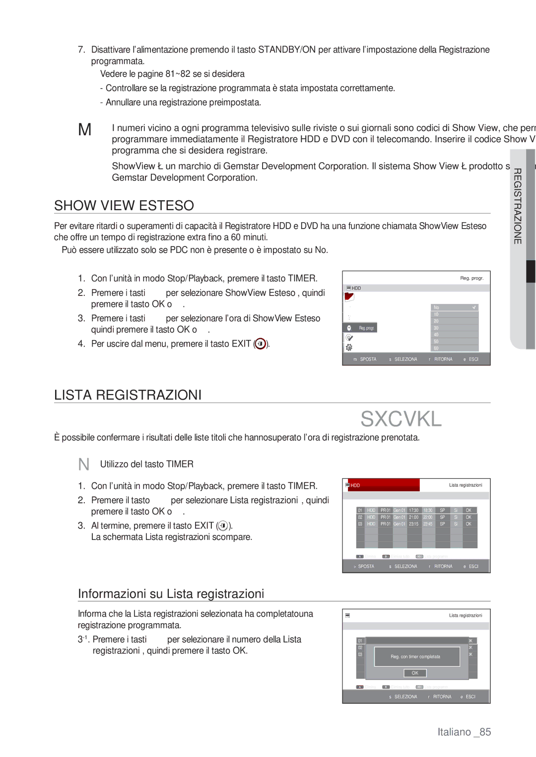 Samsung DVD-SH873/XEF, DVD-SH873/XET manual Show View Esteso, Lista Registrazioni, Informazioni su Lista registrazioni 