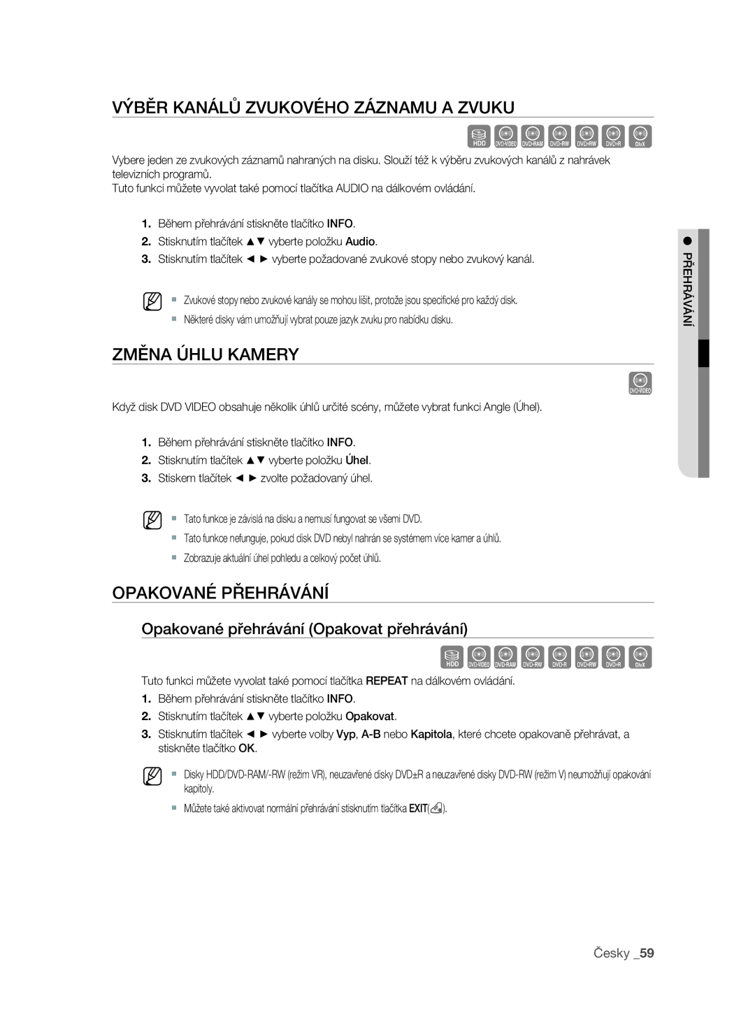 Samsung DVD-SH895A/EDC manual Szxckld, Výběr Kanálů Zvukového Záznamu a Zvuku, Změna Úhlu Kamery, Opakované Přehrávání 