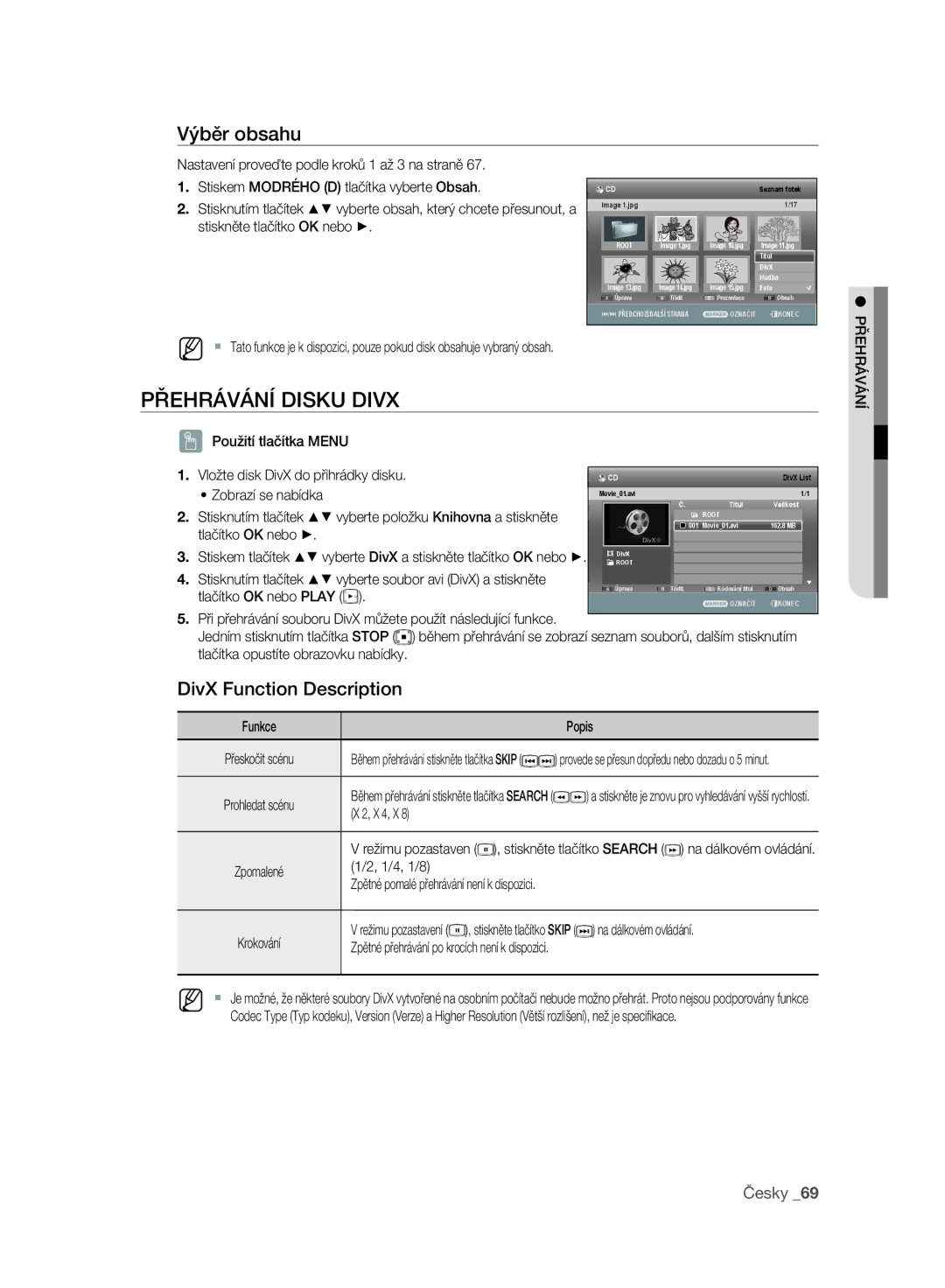 Samsung DVD-SH893A/EDC, DVD-SH897A/EDC, DVD-SH895A/EDC manual DivX Function Description, Stisknutím tlačítek 