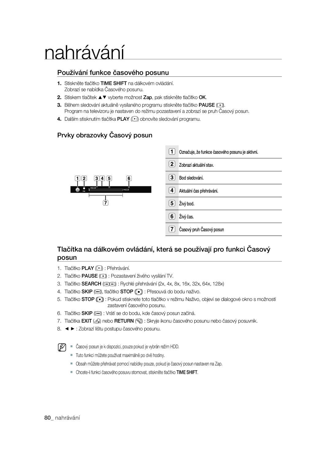 Samsung DVD-SH895A/EDC, DVD-SH893A/EDC, DVD-SH897A/EDC manual Používání funkce časového posunu, Prvky obrazovky Časový posun 