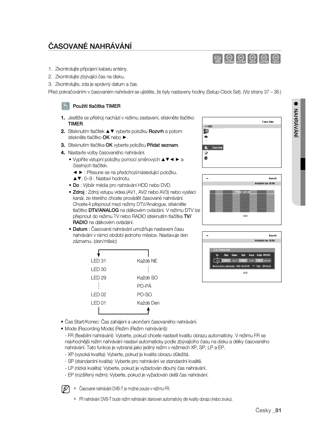 Samsung DVD-SH893A/EDC, DVD-SH897A/EDC, DVD-SH895A/EDC manual Časované Nahrávání 