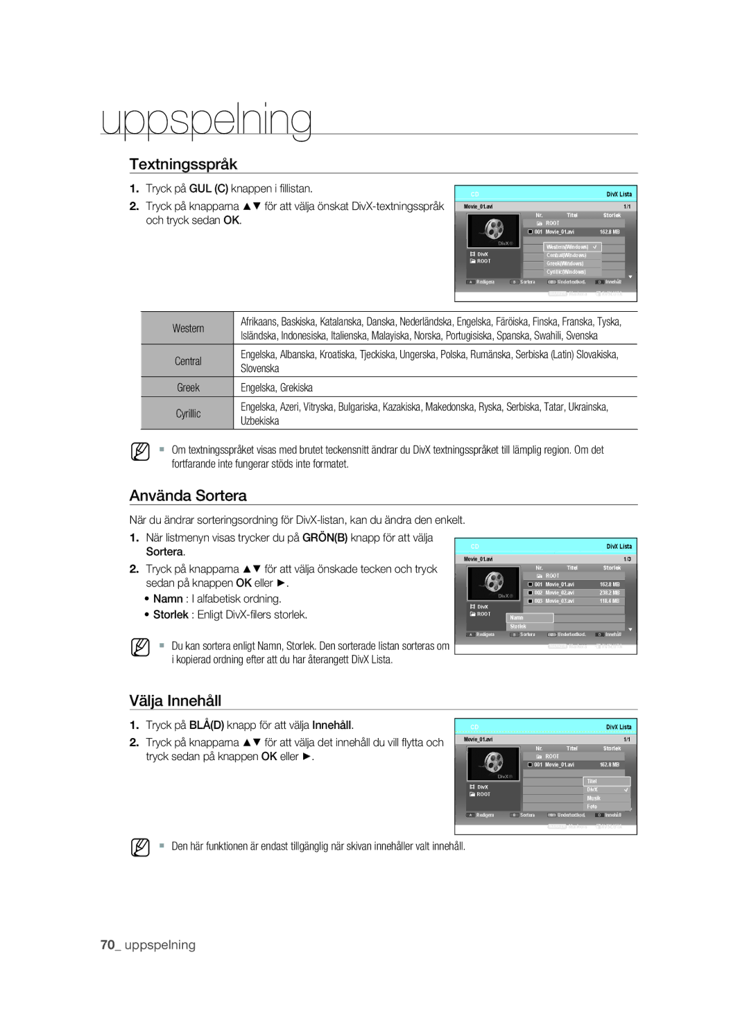 Samsung DVD-SH893A/XEE manual Textningsspråk 