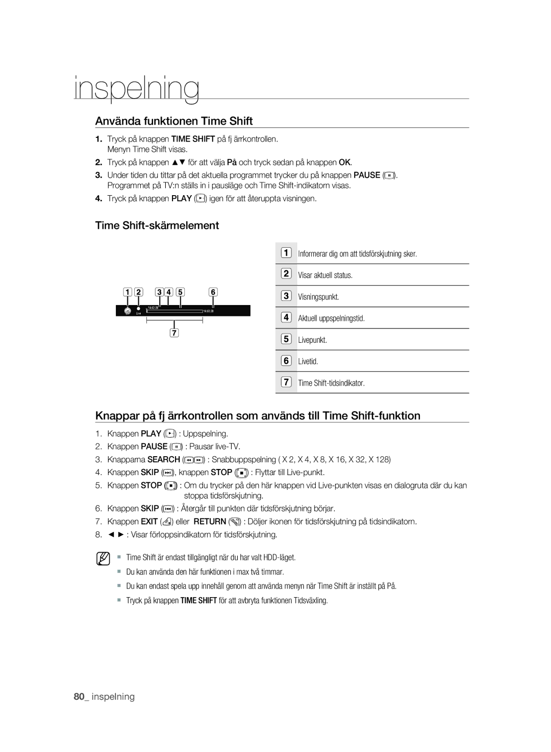 Samsung DVD-SH893A/XEE Använda funktionen Time Shift, Time Shift-skärmelement, Informerar dig om att tidsförskjutning sker 