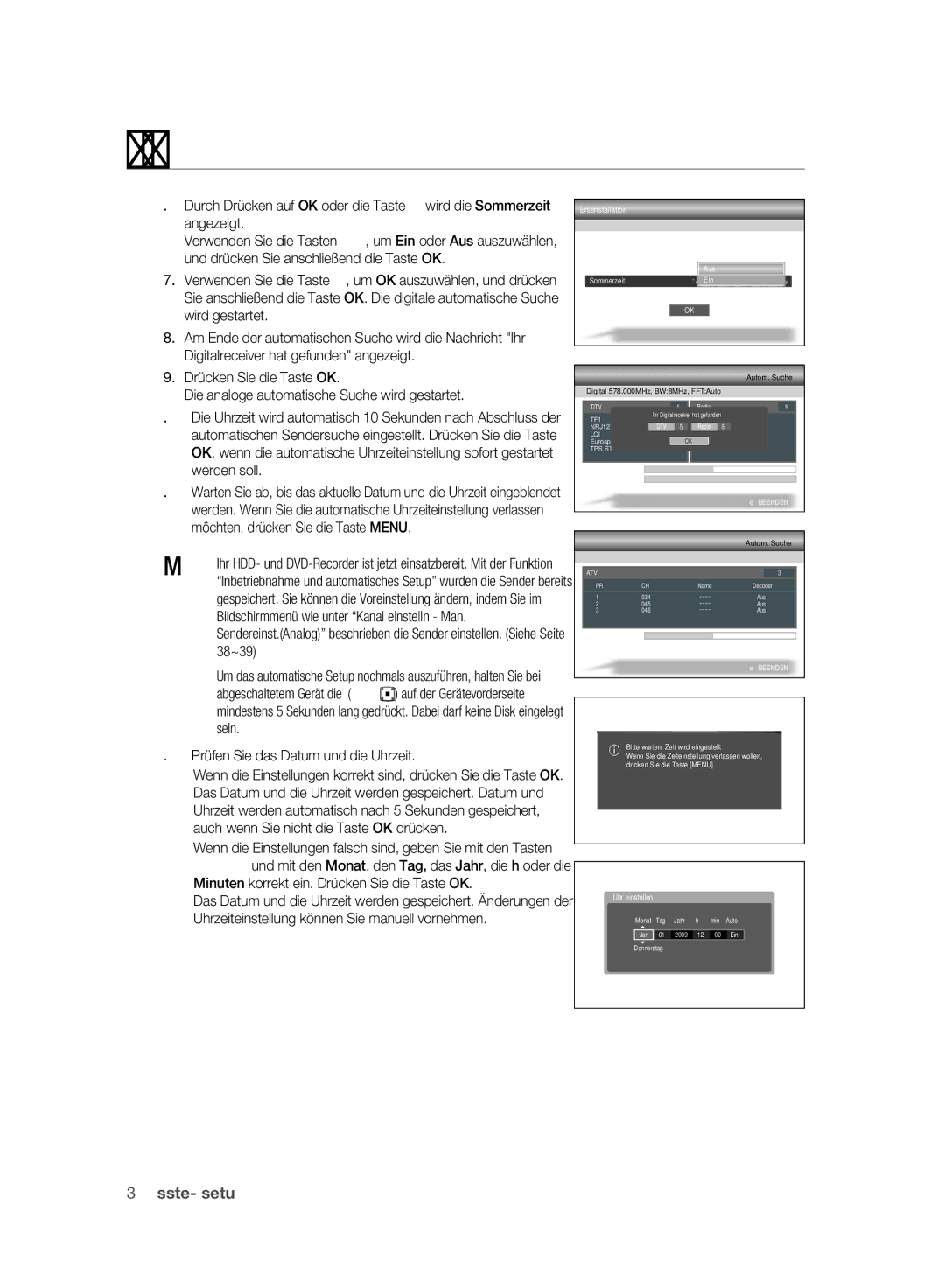 Samsung DVD-SH893A/EDC, DVD-SH893A/XEG, DVD-SH895A/XEG, DVD-SH895A/XEF Angezeigt, 12. Prüfen Sie das Datum und die Uhrzeit 