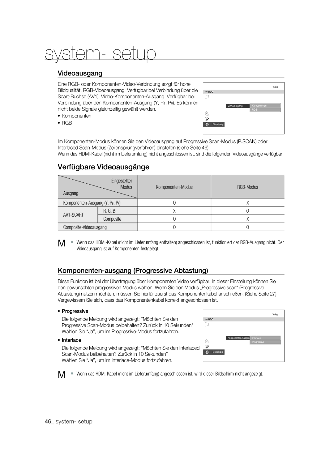 Samsung DVD-SH893A/EDC, DVD-SH893A/XEG manual Videoausgang, Komponenten-ausgang Progressive Abtastung, Rgb, AV1-SCART 