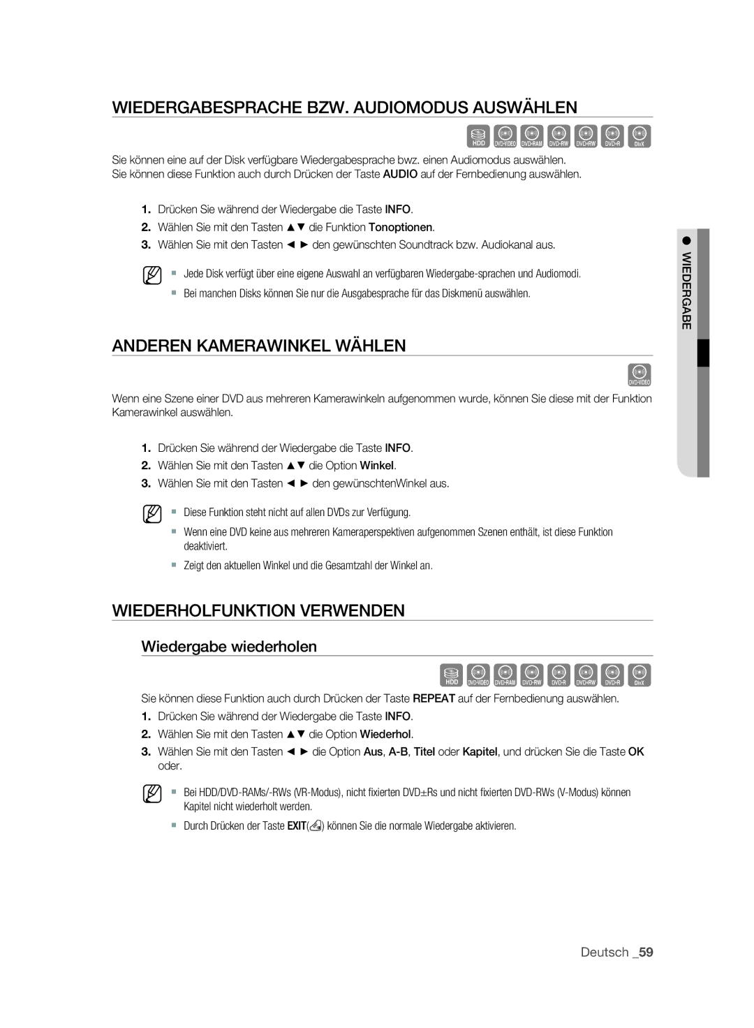 Samsung DVD-SH893A/XEF, DVD-SH893A/XEG Szxckld, Wiedergabesprache BZW. Audiomodus Auswählen, Anderen Kamerawinkel Wählen 