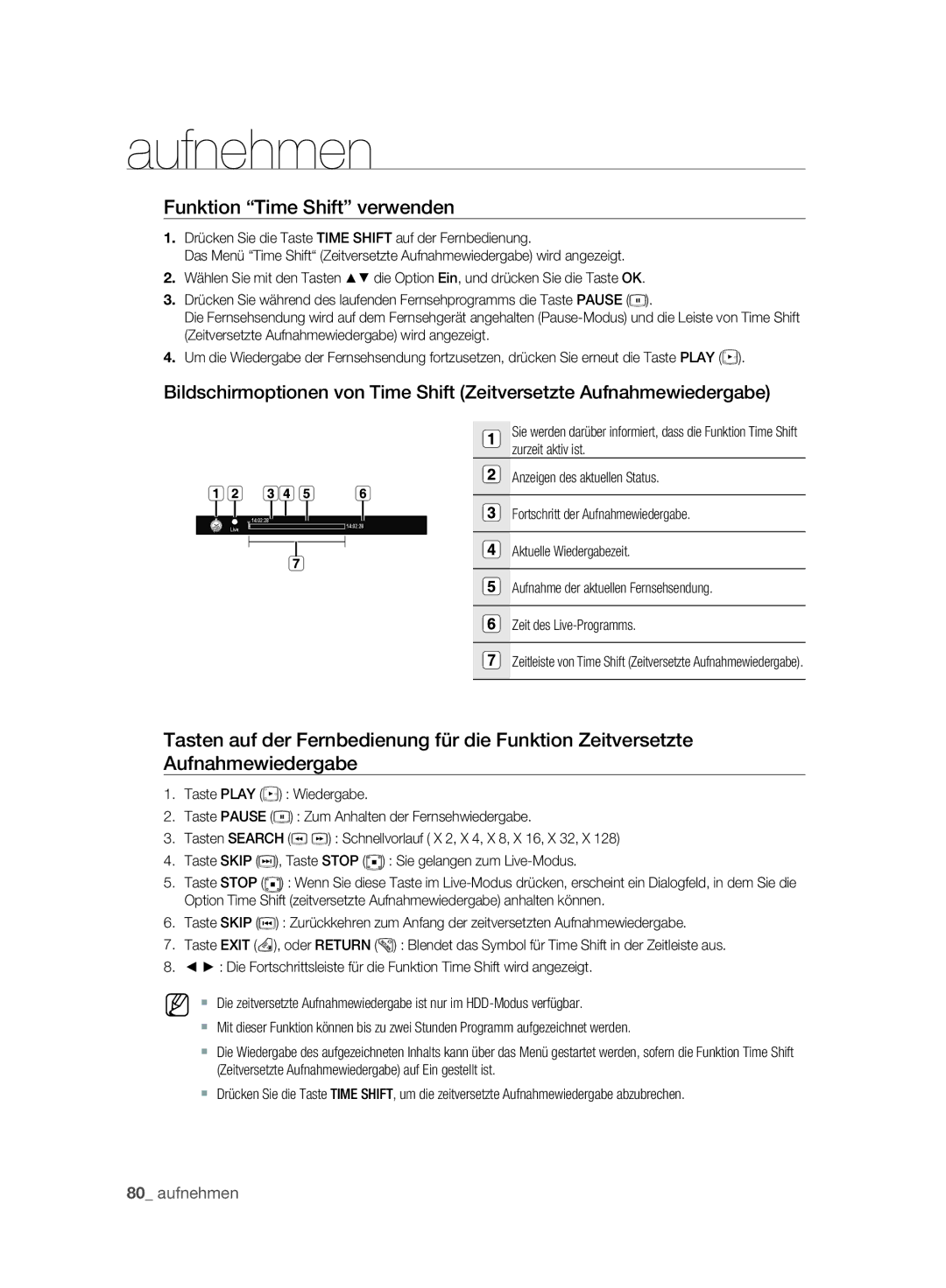 Samsung DVD-SH893A/XEG, DVD-SH893A/EDC, DVD-SH895A/XEG, DVD-SH895A/XEF, DVD-SH893A/XEF manual Funktion Time Shift verwenden 