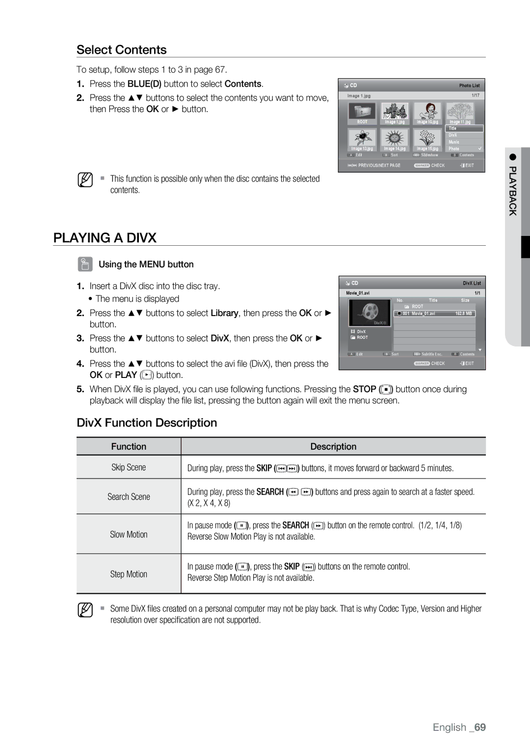 Samsung DVD-SH895A/XEF, DVD-SH893A/XEG manual Playing a DivX, DivX Function Description, Then Press the OK or + button 