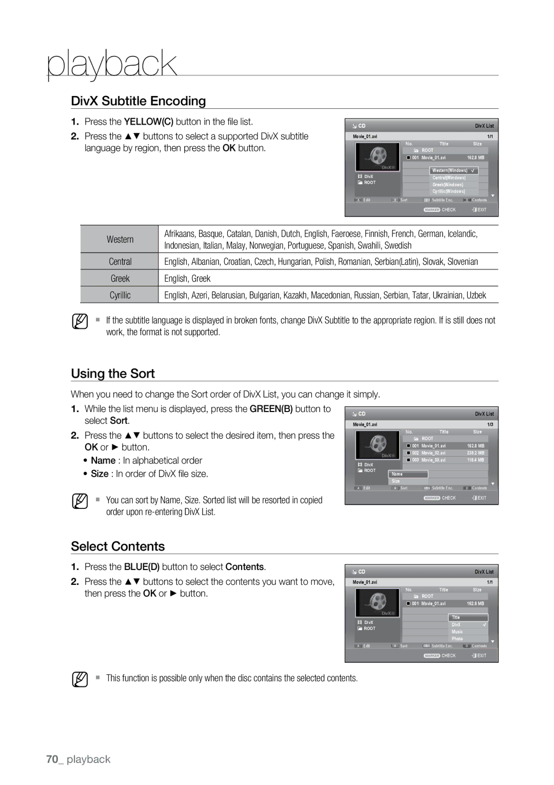 Samsung DVD-SH895/XEF, DVD-SH893A/XEG, DVD-SH893A/EDC, DVD-SH895A/XEG, DVD-SH895A/XEF, DVD-SH893A/XEF DivX Subtitle Encoding 