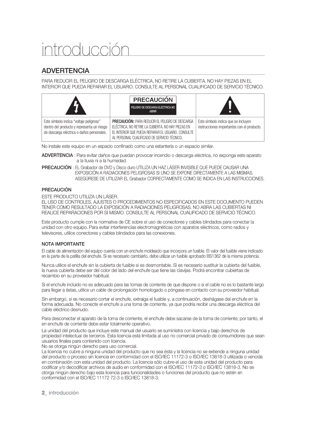 Samsung DVD-SH893A/XEC, DVD-SH895A/XEF manual Advertencia, Precaución Este Producto Utiliza UN Láser, Nota Importante 