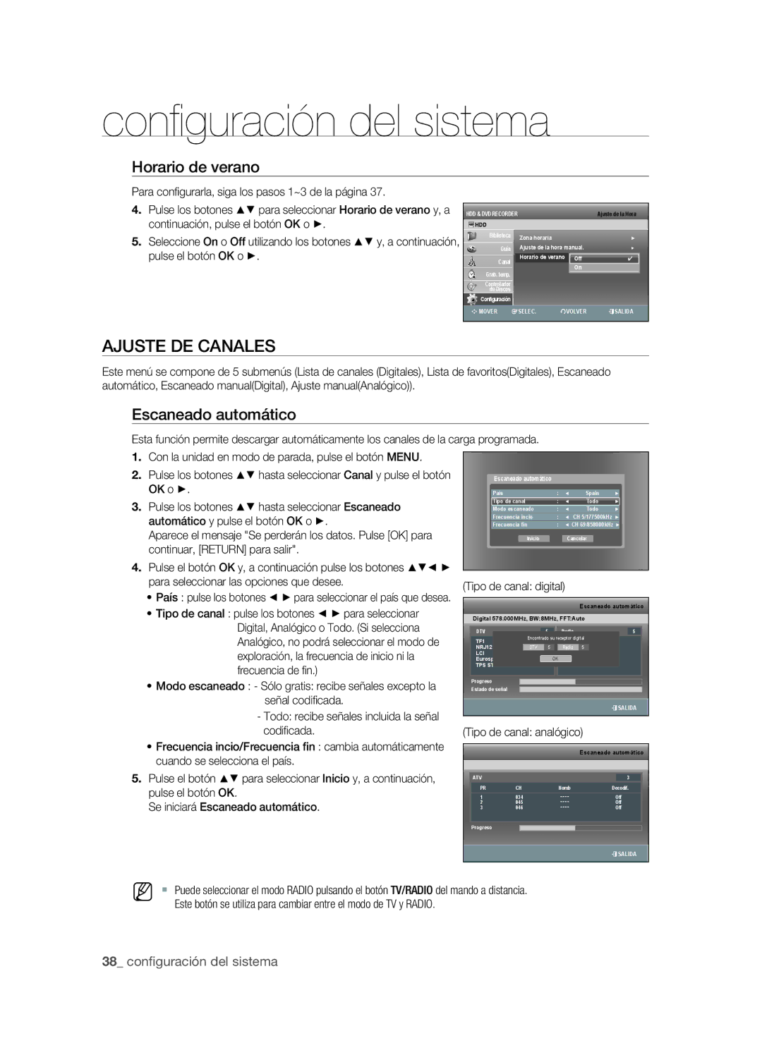 Samsung DVD-SH895A/XEC, DVD-SH895A/XEF, DVD-SH893A/XEF manual Ajuste DE Canales, Horario de verano, Escaneado automático 