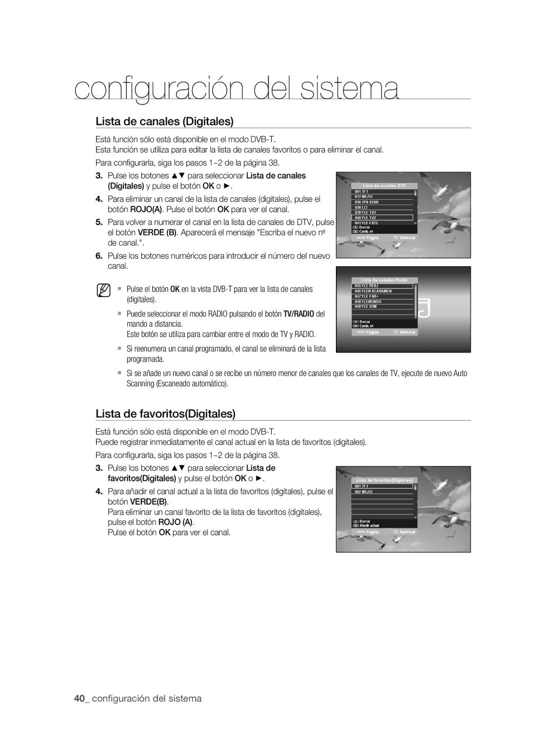 Samsung DVD-SH895A/XEF, DVD-SH893A/XEF, DVD-SH893A/XEC manual Lista de canales Digitales, Lista de favoritosDigitales 