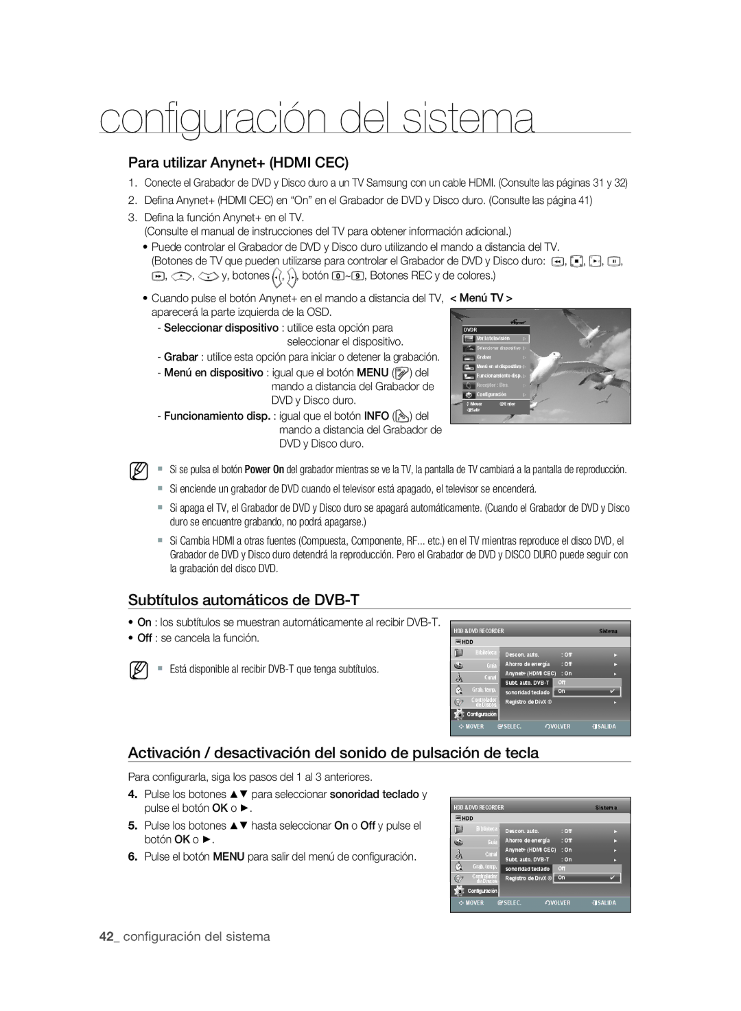 Samsung DVD-SH893A/XEC manual Para utilizar Anynet+ Hdmi CEC, Subtítulos automáticos de DVB-T, Del, DVD y Disco duro 