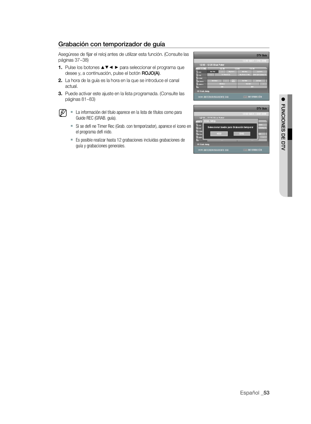 Samsung DVD-SH895A/XEC, DVD-SH895A/XEF, DVD-SH893A/XEF manual Grabación con temporizador de guía, Medio para Grabación 