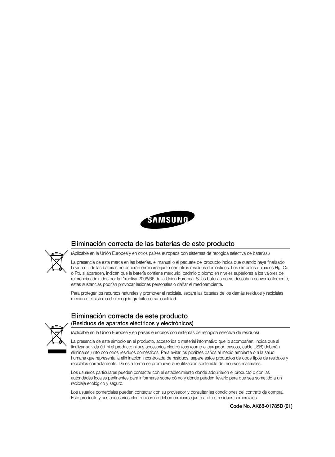 Samsung DVD-SH895A/XEF manual Eliminación correcta de las baterías de este producto, Eliminación correcta de este producto 