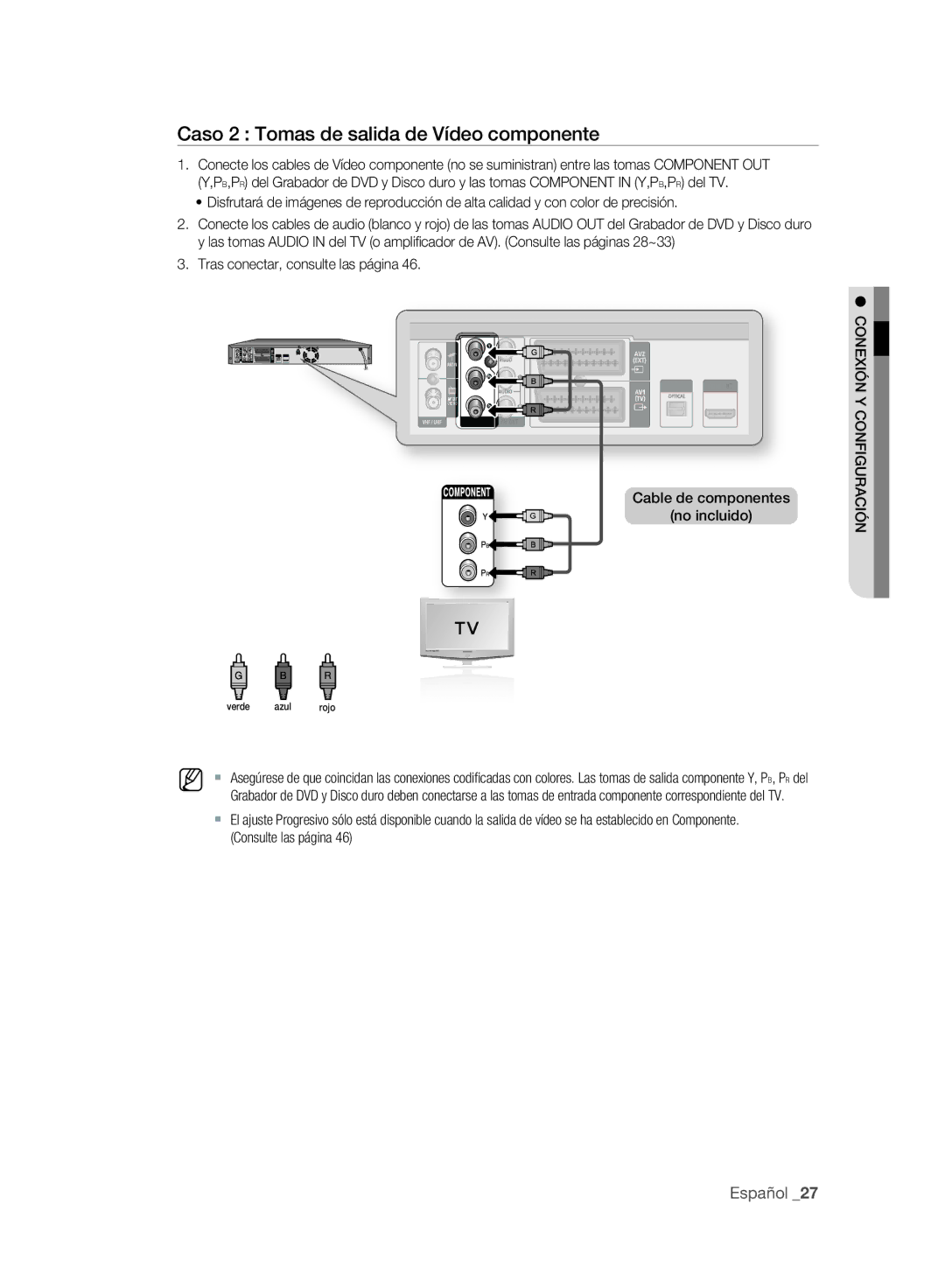 Samsung DVD-SH895A/XEC, DVD-SH895A/XEF, DVD-SH893A/XEF, DVD-SH893A/XEC manual Caso 2 Tomas de salida de Vídeo componente 