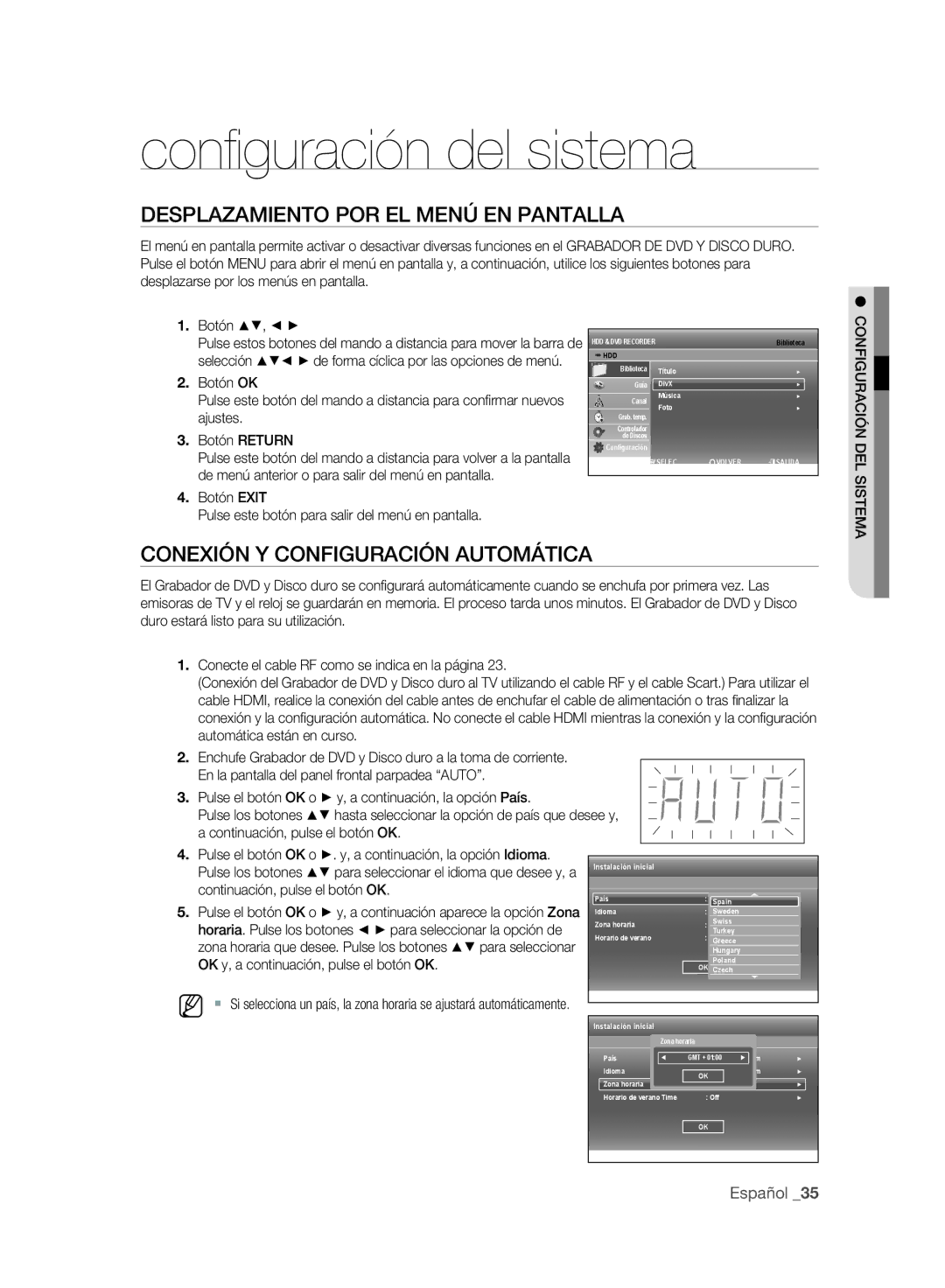 Samsung DVD-SH895A/XEC manual Desplazamiento POR EL Menú EN Pantalla, Conexión Y Configuración Automática, Selección 