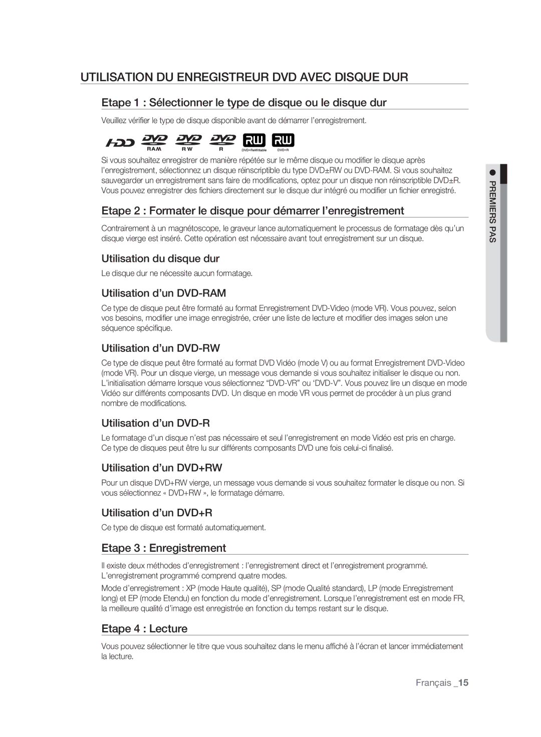 Samsung DVD-SH895A/XEF, DVD-SH893A/XEF, DVD-SH897A/XEF manual Utilisation DU Enregistreur DVD Avec Disque DUR 