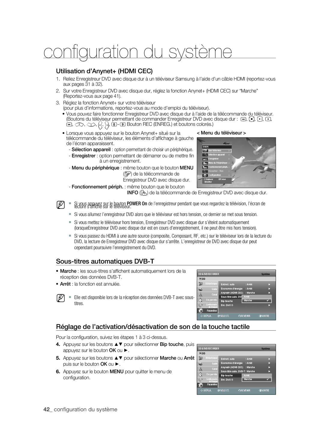 Samsung DVD-SH895A/XEF manual Utilisation d’Anynet+ Hdmi CEC, Sous-titres automatiques DVB-T, Puis sur le bouton OK ou 