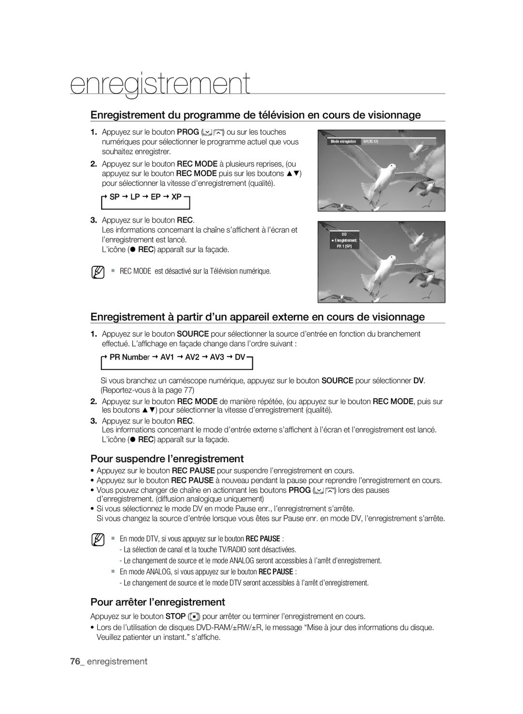 Samsung DVD-SH893A/XEF, DVD-SH895A/XEF manual Pour suspendre l’enregistrement, Pour arrêter l’enregistrement, Les boutons 