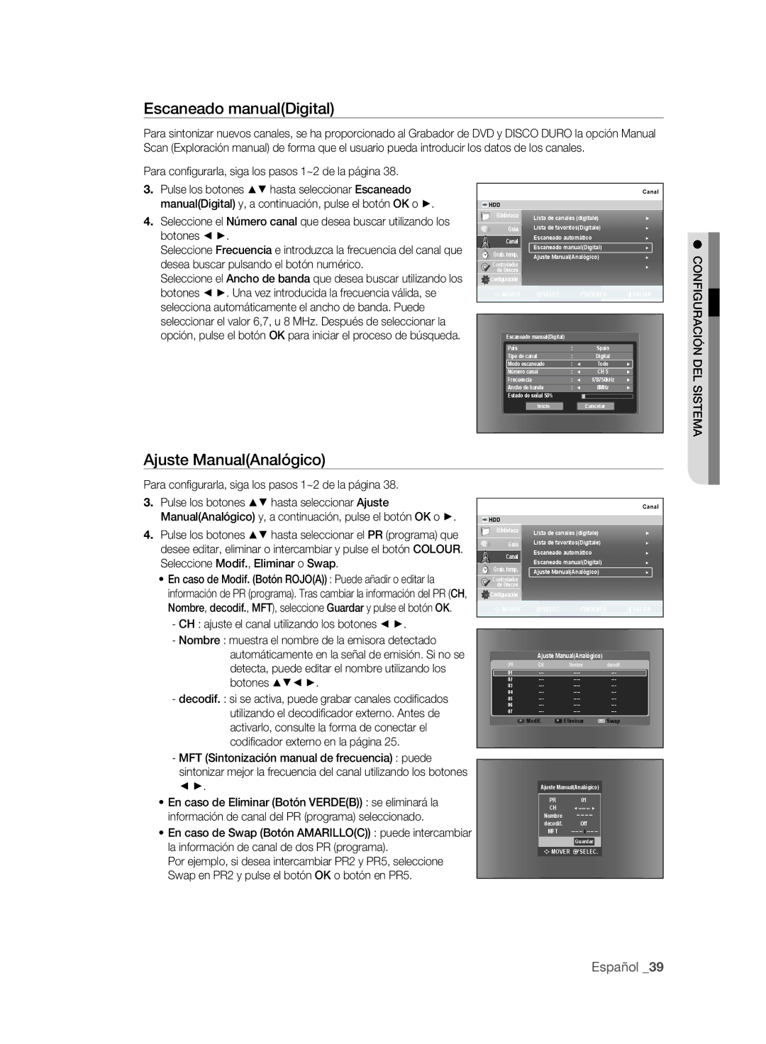 Samsung DVD-SH893/XEC, DVD-SH895/XEC Escaneado manualDigital, Ajuste ManualAnalógico 