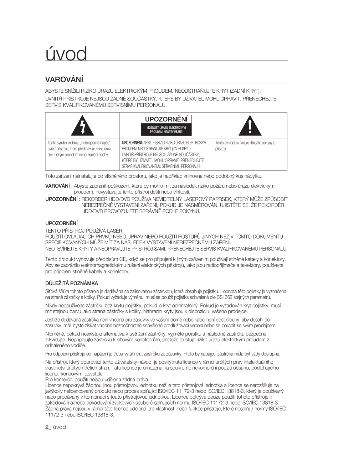 Samsung DVD-SH895/EDC, DVD-SH895/XEF manual Varování, Upozornění Tento Přístroj Používá Laser, Důležitá Poznámka, Přístroji 