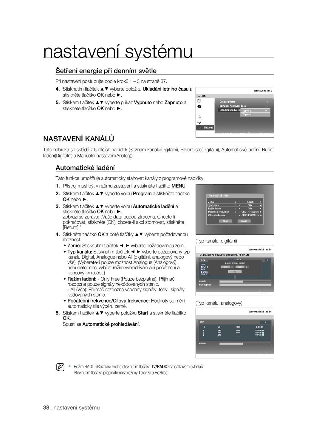 Samsung DVD-SH895/EDC, DVD-SH895/XEF, DVD-SH893/EDC Nastavení Kanálů, Šetření energie při denním světle, Automatické ladění 