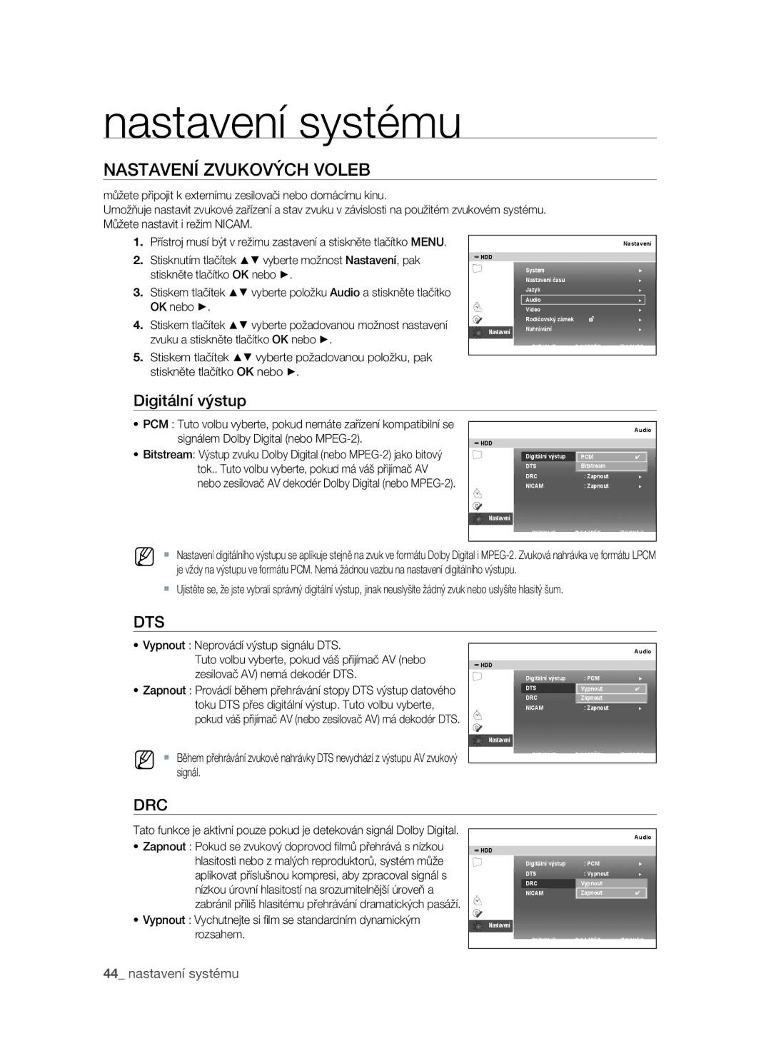 Samsung DVD-SH895/XEF, DVD-SH893/EDC, DVD-SH895/EDC, DVD-SH897/EDC manual Nastavení Zvukových Voleb, Digitální výstup 