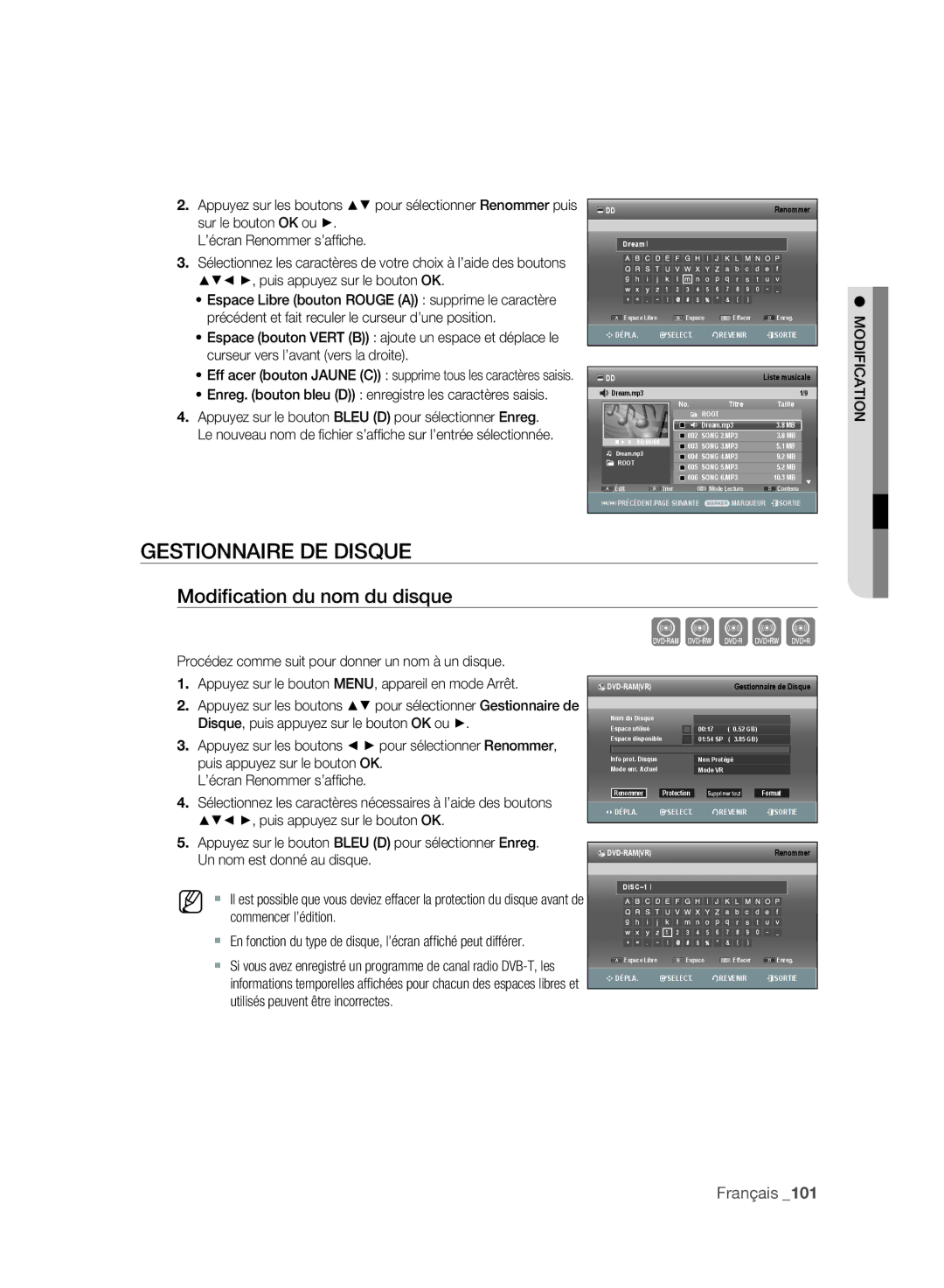 Samsung DVD-SH893/XEF, DVD-SH895/XEF, DVD-SH897/XEF manual Xcvkl, Gestionnaire DE Disque, Modiﬁcation du nom du disque 