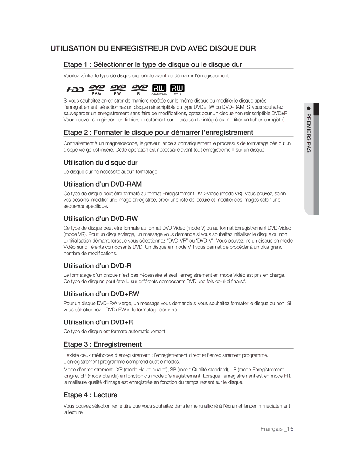 Samsung DVD-SH895/XEF, DVD-SH897/XEF, DVD-SH893/XEF manual Utilisation DU Enregistreur DVD Avec Disque DUR 