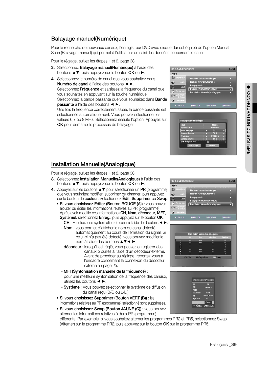 Samsung DVD-SH895/XEF manual Balayage manuelNumérique, Pour le réglage, suivez les étapes 1 et 2, Nom à l’aide des boutons 